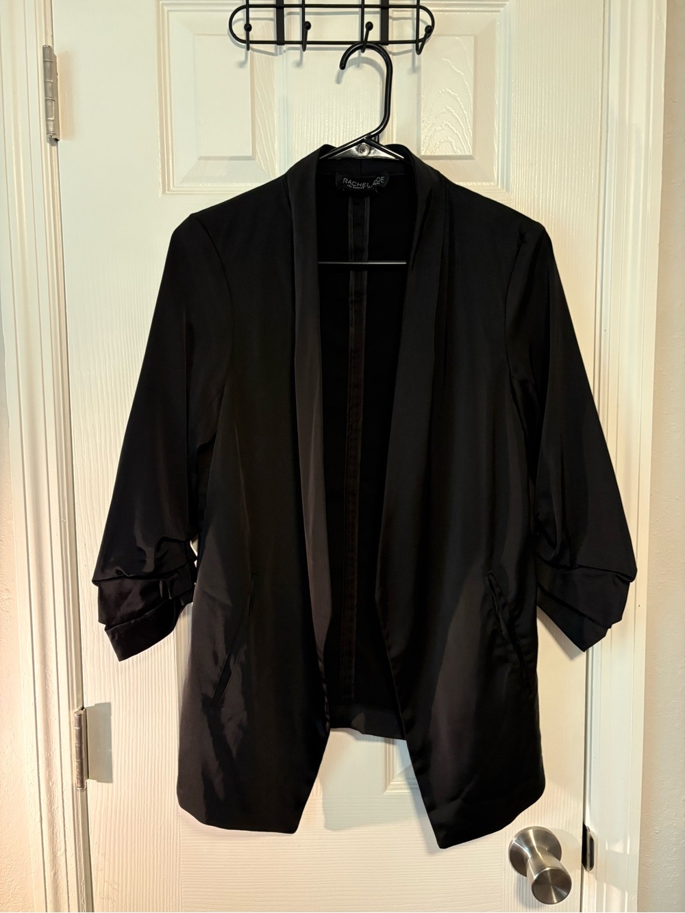 Rachel Zoe Black Open-Front Satin Blazer Jacket